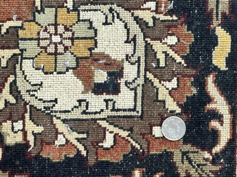 Indo Persian Rug 10x14, Floral Allover, Handmade Vintage Wool Rug, Dark Maroon/Plum and Black by Jewel Rugs