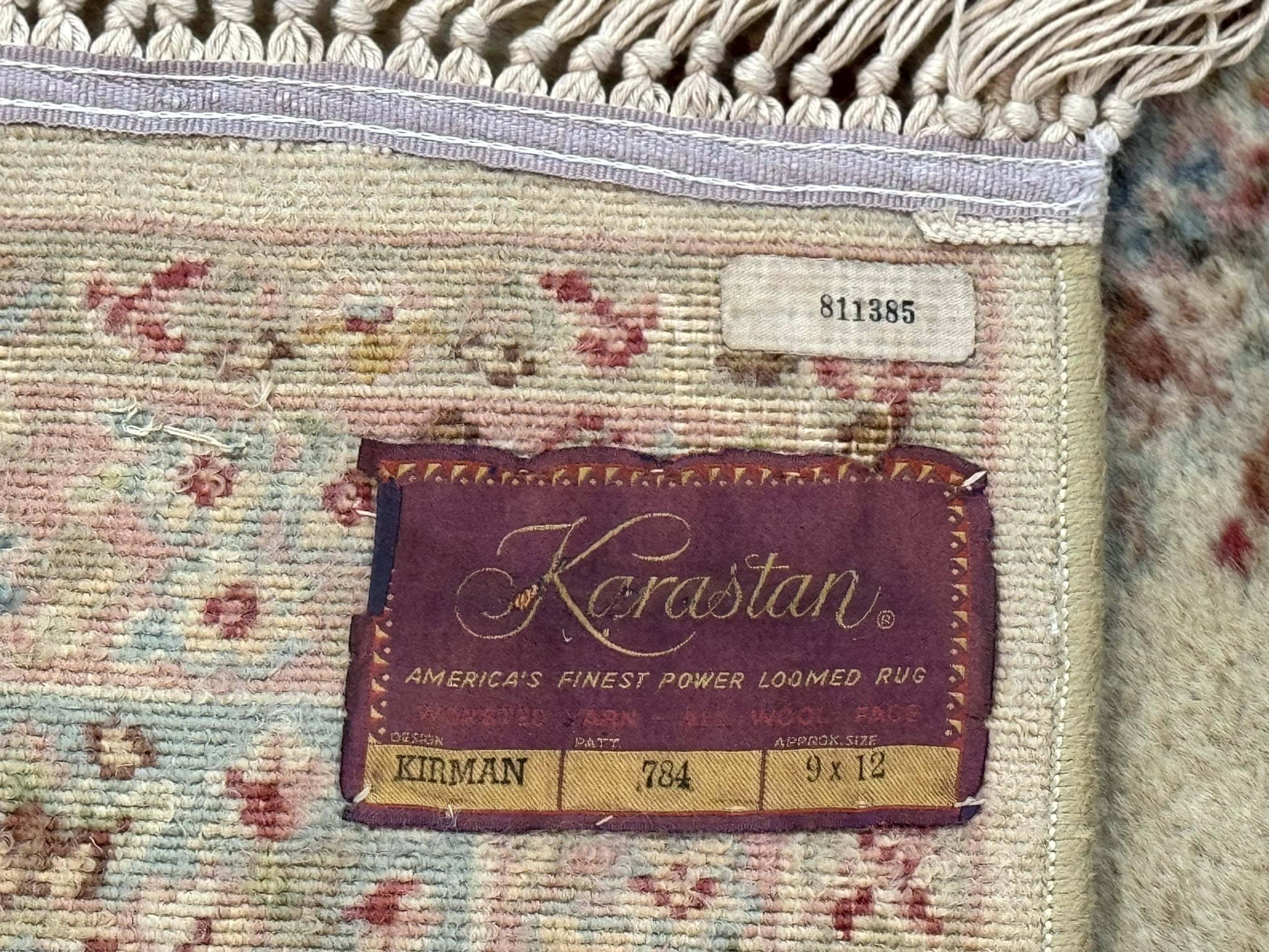 Karastan Rug 8.8 x 12, Pastel Ivory Kirman Rug #784, Wool Karastan Carpet, Original 700 Series, Vintage Karastan Area Rug, Discontinued by Jewel Rugs