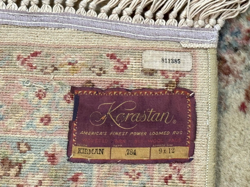 Karastan Rug 8.8 x 12, Pastel Ivory Kirman Rug #784, Wool Karastan Carpet, Original 700 Series, Vintage Karastan Area Rug, Discontinued by Jewel Rugs