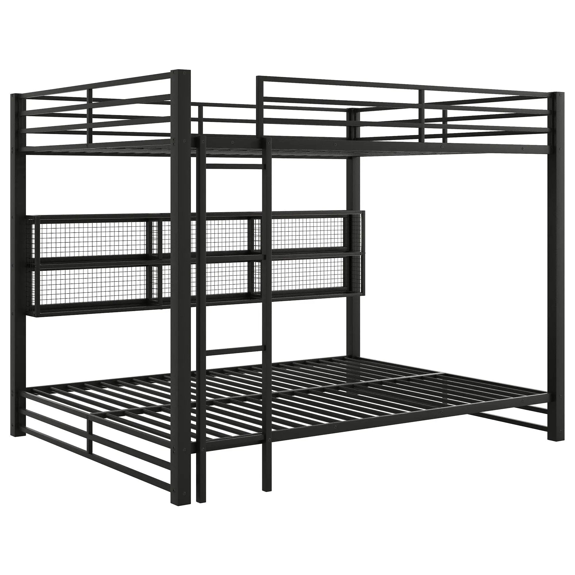 Queen Over Queen Bunk Bed With Storage Cabinets And LED Sturdy Frame, 6 Storage Units, Adjustable LED Lights - Black by Unique Piece Furniture