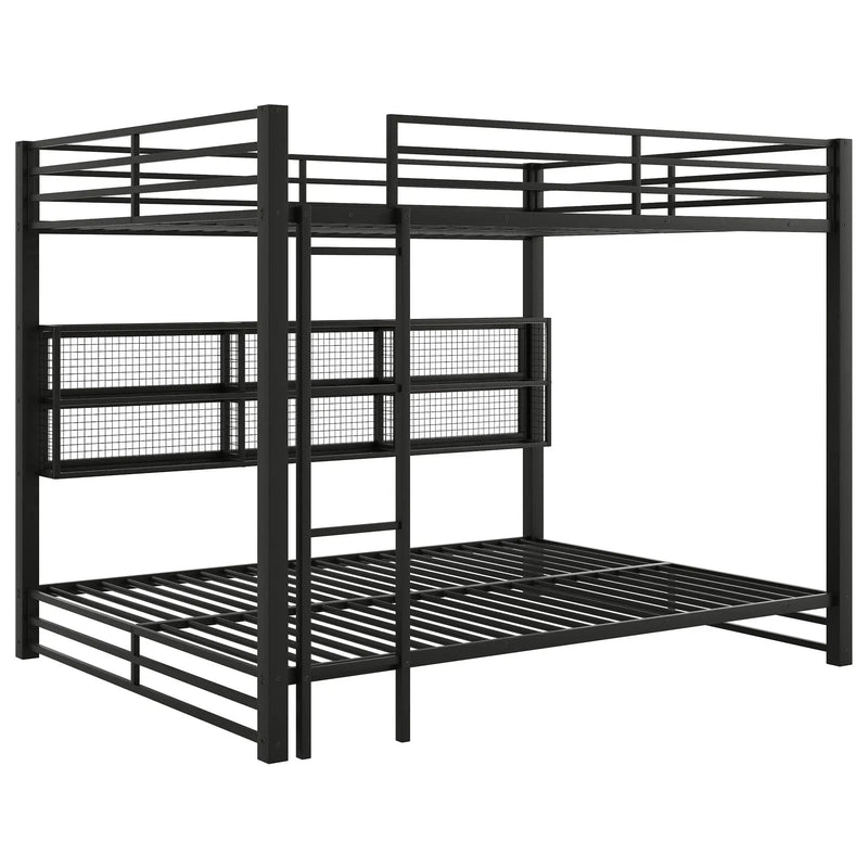 Queen Over Queen Bunk Bed With Storage Cabinets And LED Sturdy Frame, 6 Storage Units, Adjustable LED Lights - Black by Unique Piece Furniture
