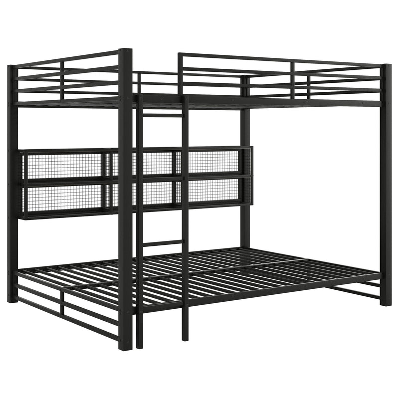 Queen Over Queen Bunk Bed with Storage Cabinets and LED - Black, photo 11 of 12