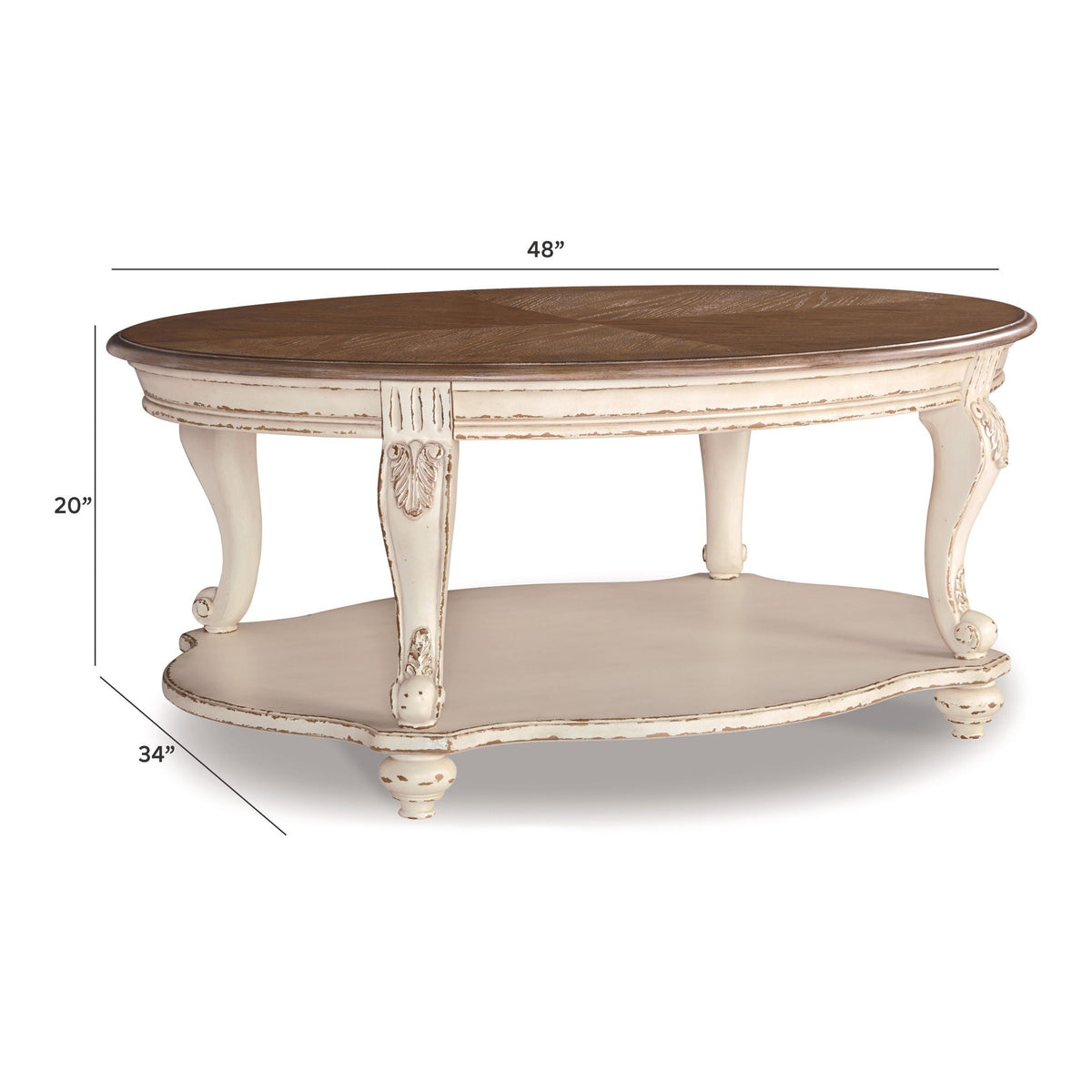 Realyn - Oval Cocktail Table - White / Brown, photo 6 of 7
