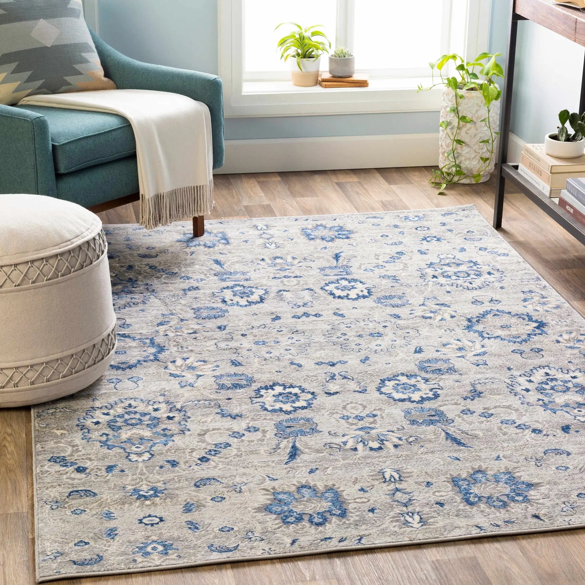 Adairsville Blue Floral Area Carpet - Clearance by Boutique Rugs