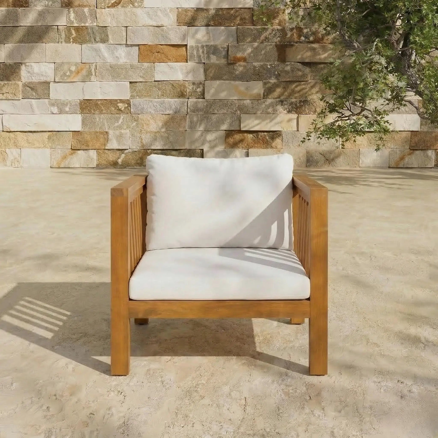 Outdoor Acacia Wood Club Chair with Modern Square Arms by HouseOfZazla