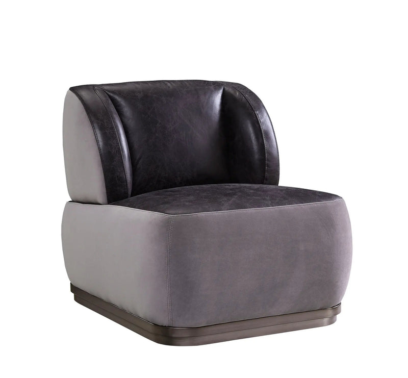 Decapree - Accent Chair - Antique Slate Top Grain Leather & Gray Velvet by Unique Piece Furniture