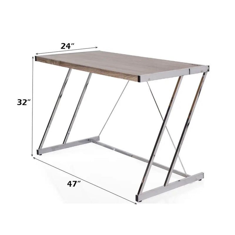 Finis - Writing Desk With USB - Weathered Oak & Chrome by Unique Piece Furniture