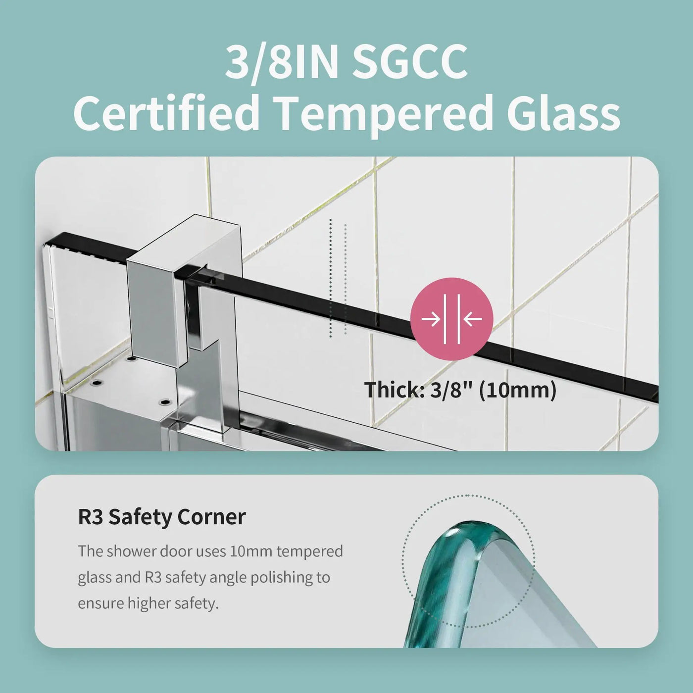 Frameless Sliding Shower Door With Soft- Close, 3 / 8" Tempered Glass by HouseOfZazla