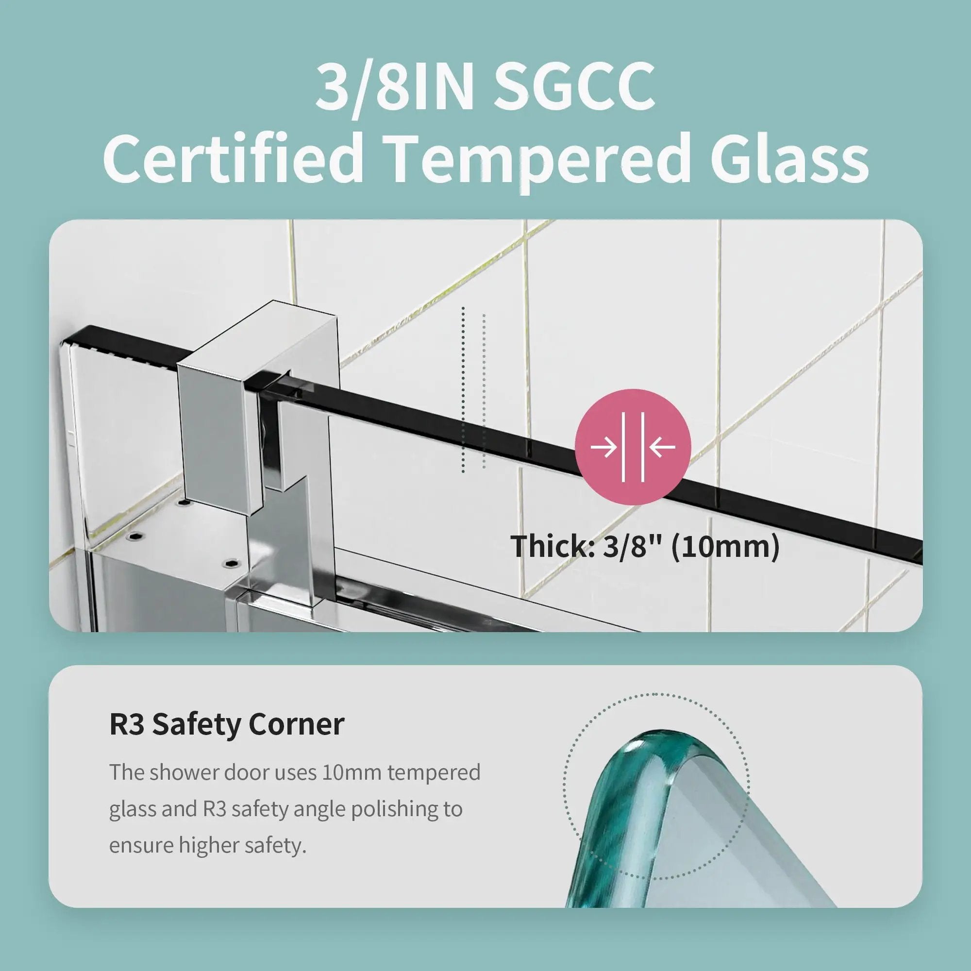 Frameless Sliding Shower Door With Soft- Close, 3 / 8" Tempered Glass by HouseOfZazla