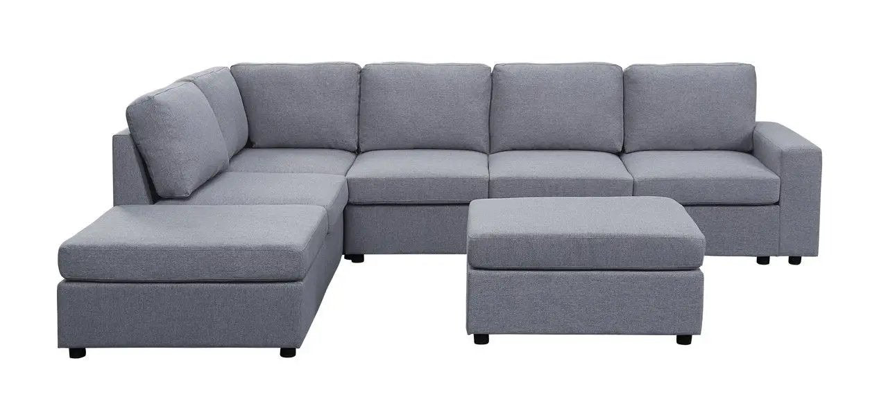 Cassia - 7 Seat Reversible Modular Sectional Sofa With Ottoman by HouseOfZazla