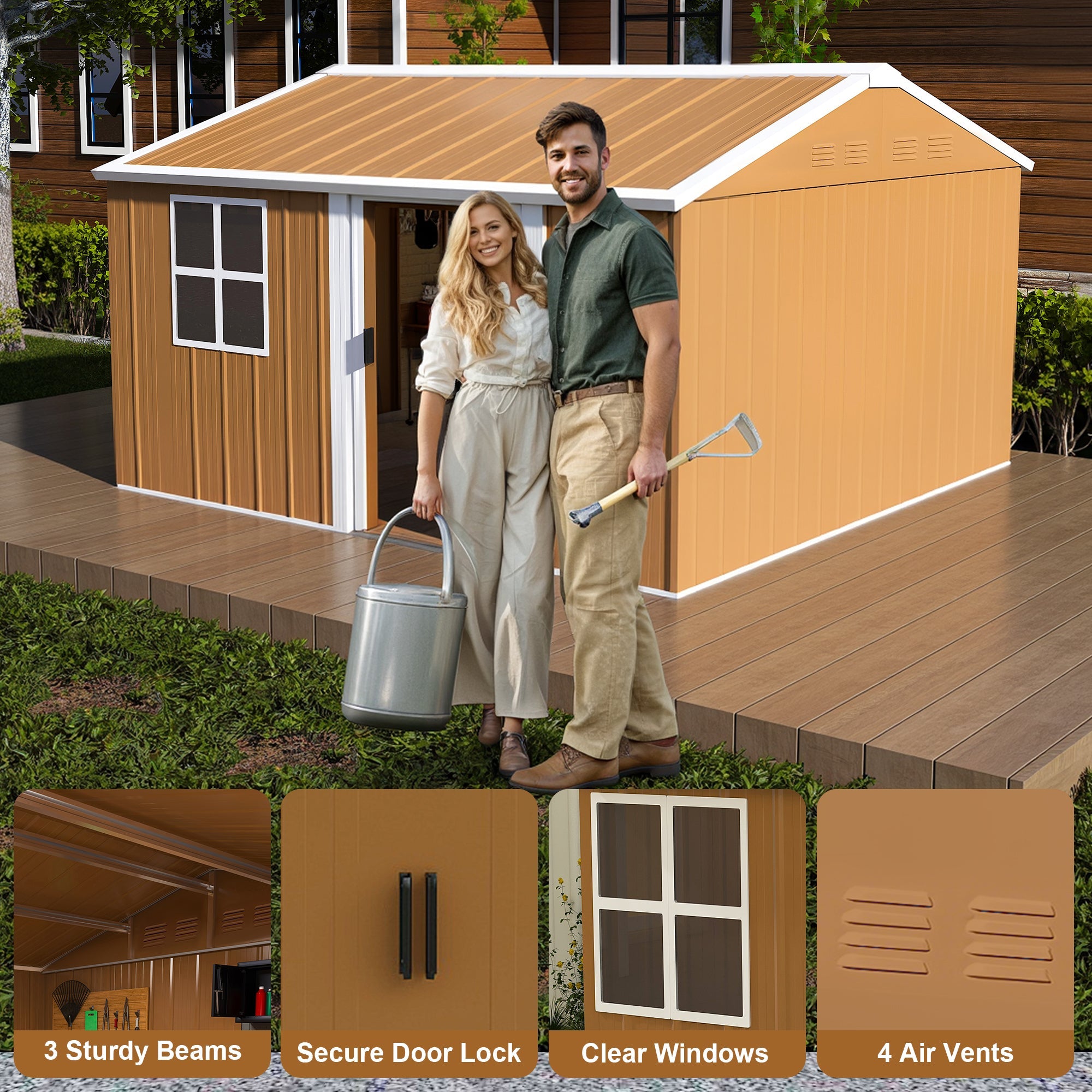12x10 FT Heavy-Duty Metal Storage Shed with Lockable Door & Ventilation by HouseOfZazla