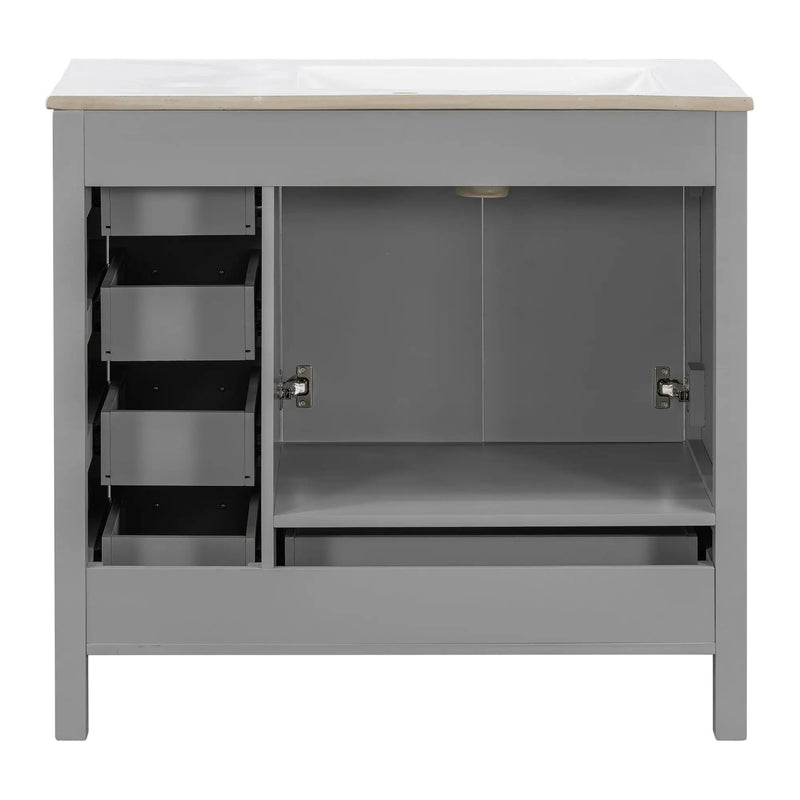 Bathroom Vanity With Ceramic Sink Combo, Abundant Storage Cabinet 2 Soft Close Doors And 5 Drawers by HouseOfZazla