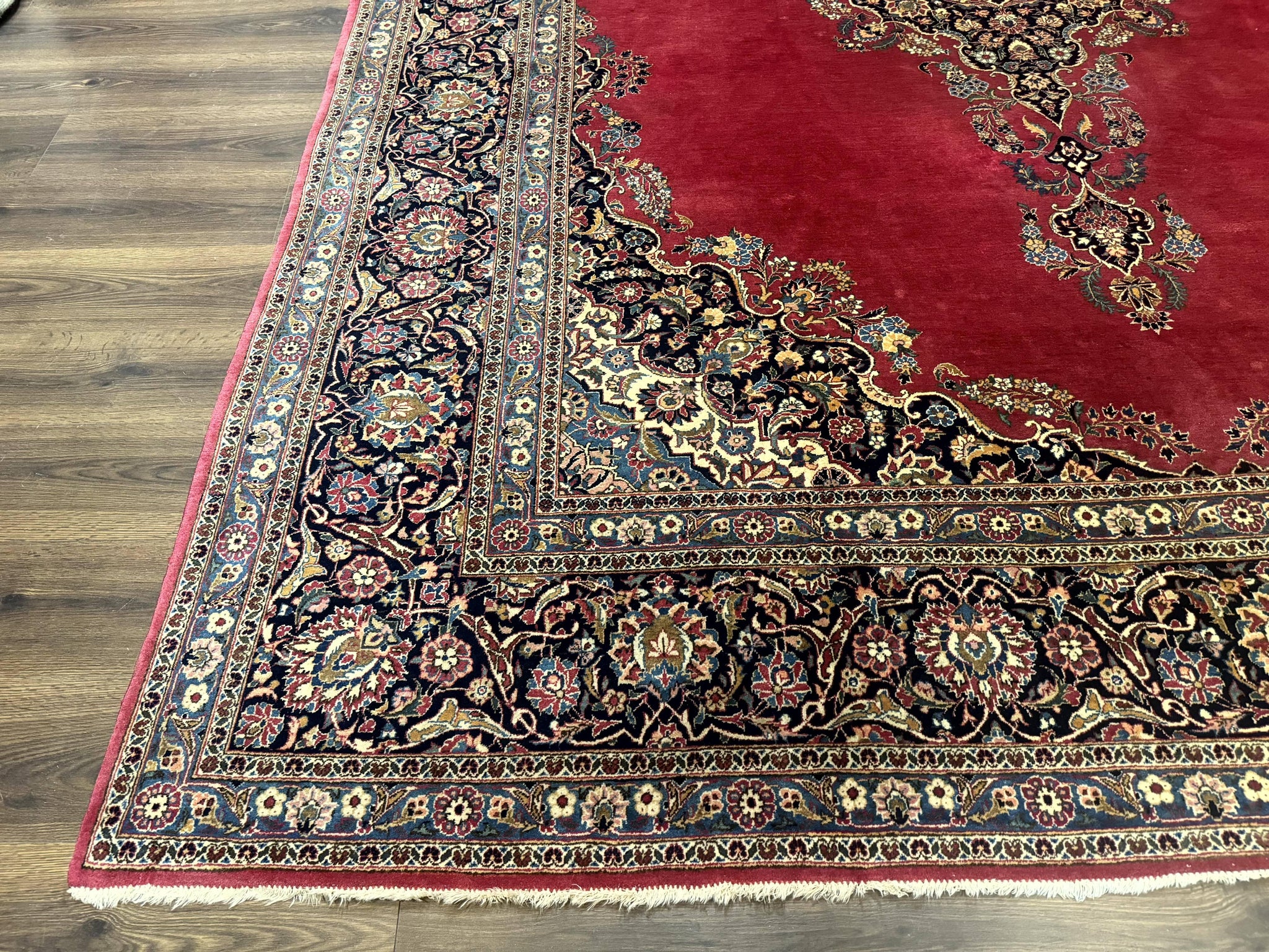 Persian Kashan Rug 9x12, Traditional, Semi Open Field, Red, Signed By Master Weaver, Antique Rug by Jewel Rugs
