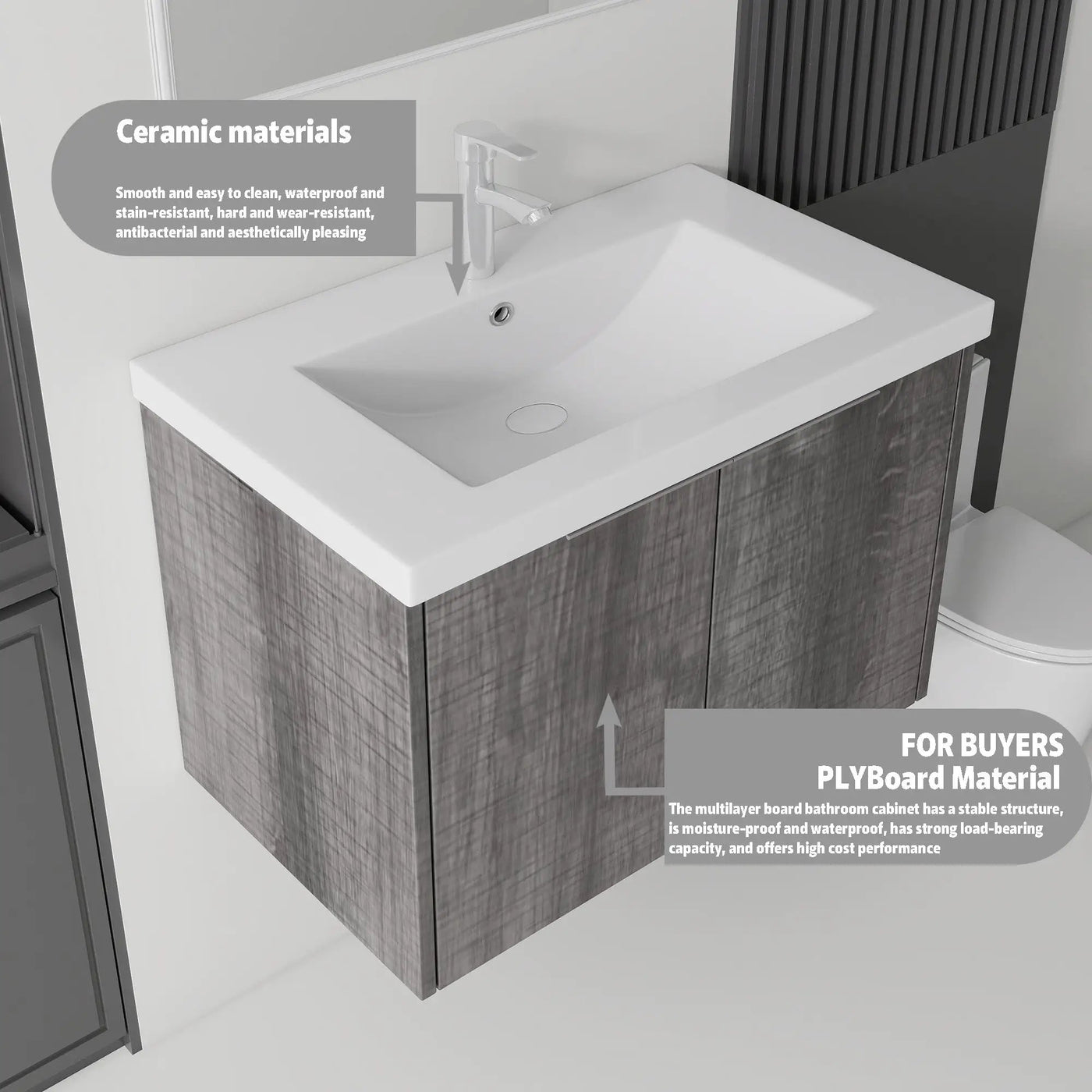 36 Inch Floating Bathroom Vanity with Ceramic Sink and Soft-Close Door by HouseOfZazla