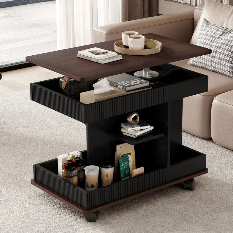 Adjustable End Table With Wheels, 360°Rotating Top And Storage Space by Unique Piece Furniture