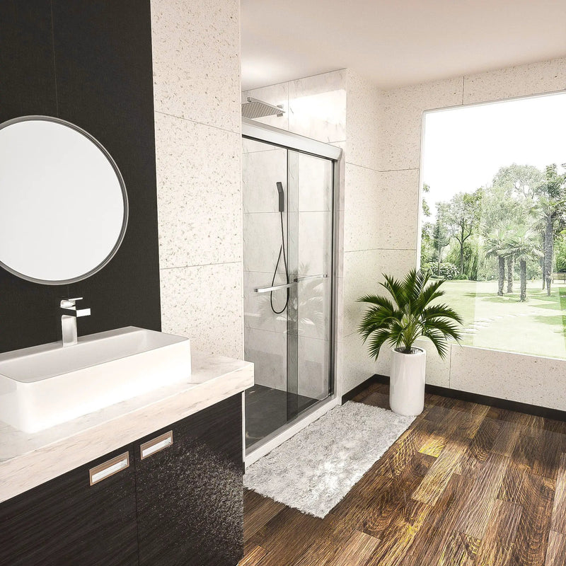 Modern Double Sliding Shower Enclosure, Tempered Glass by HouseOfZazla