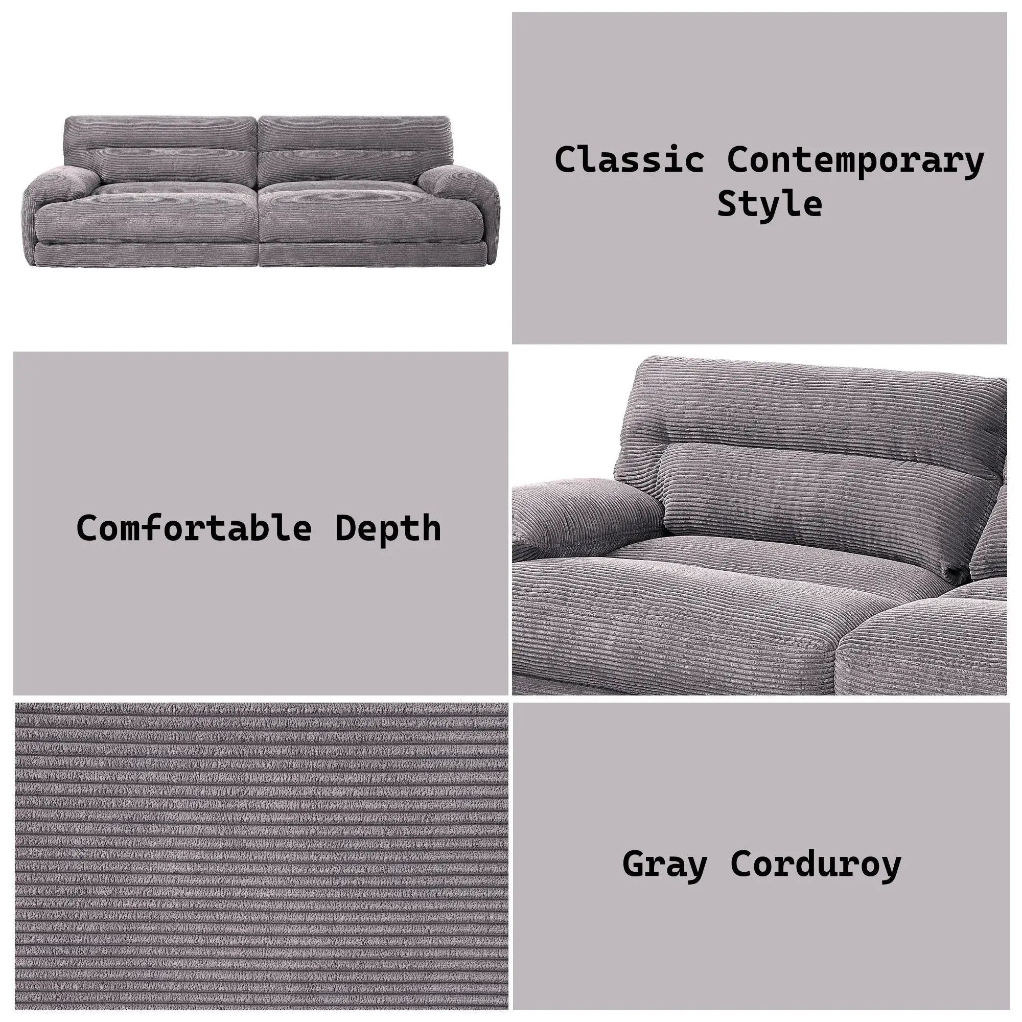 Cadenza - Corduroy Sofa - Gray by HouseOfZazla