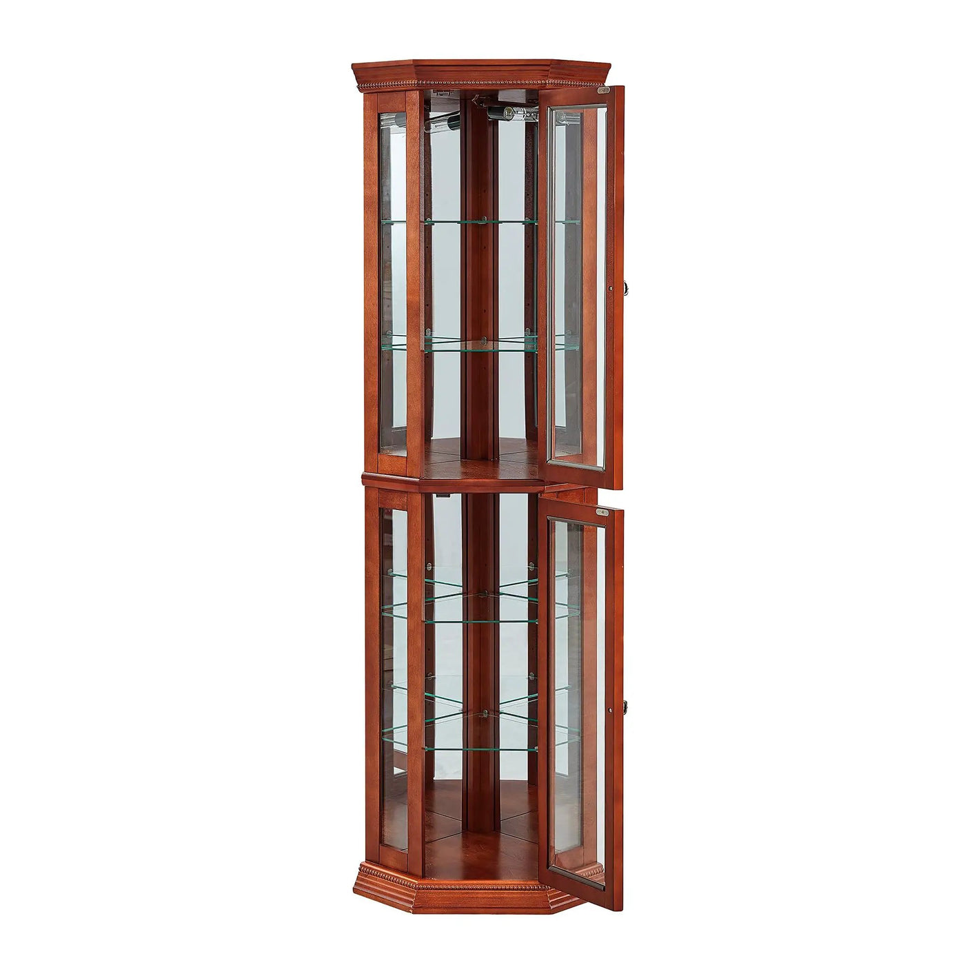 Corner Curio Cabinet With Lights, Adjustable Tempered Glass Shelves, Mirrored Back, Display Cabinet (E26 Light Bulb Not Included) by HouseOfZazla