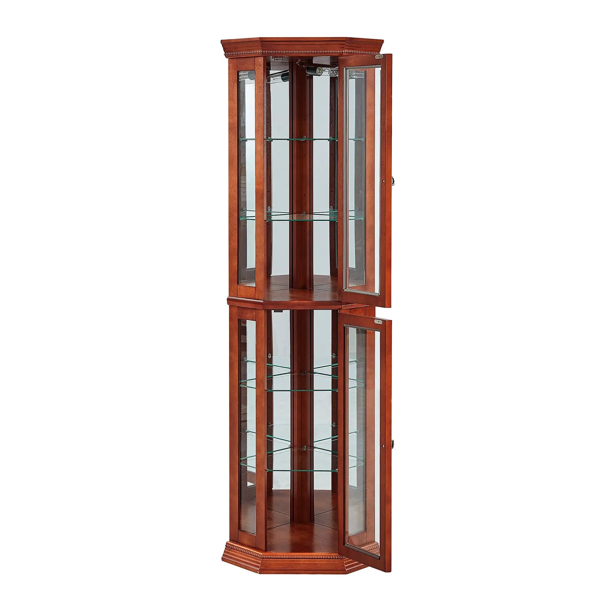 Corner Curio Cabinet With Lights, Adjustable Tempered Glass Shelves, Mirrored Back, Display Cabinet (E26 Light Bulb Not Included) by HouseOfZazla