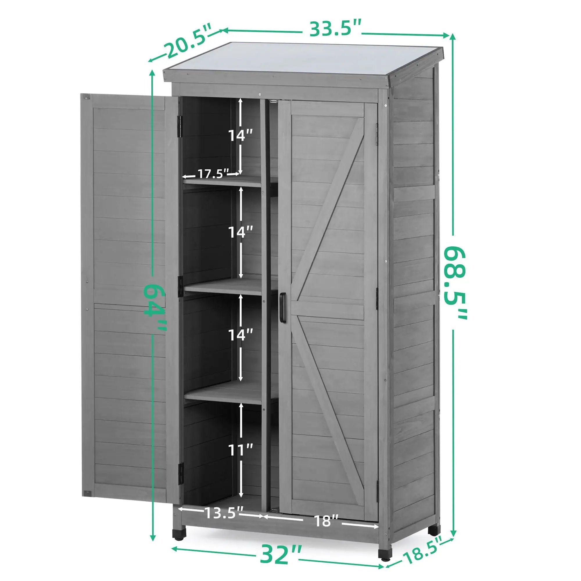 Wood Outdoor Storage Cabinet With Metal Top Garden Shed For Yard And Patio - Gray by HouseOfZazla