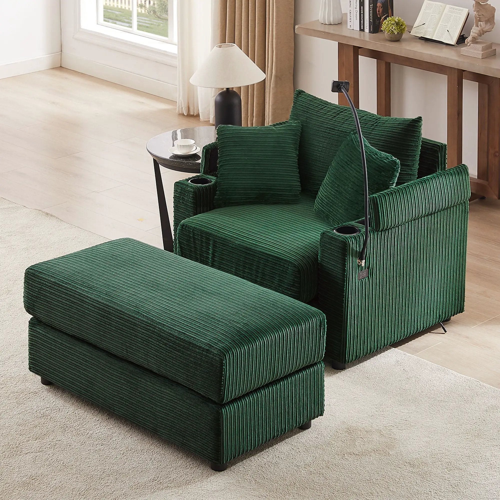 Modern Style Loveseat Sofa Sectional Sofa Couch With Storage Space, A Movable Ottoman, Two USB Ports, Two Cup Holders, A Phone Holder For Living Room by HouseOfZazla