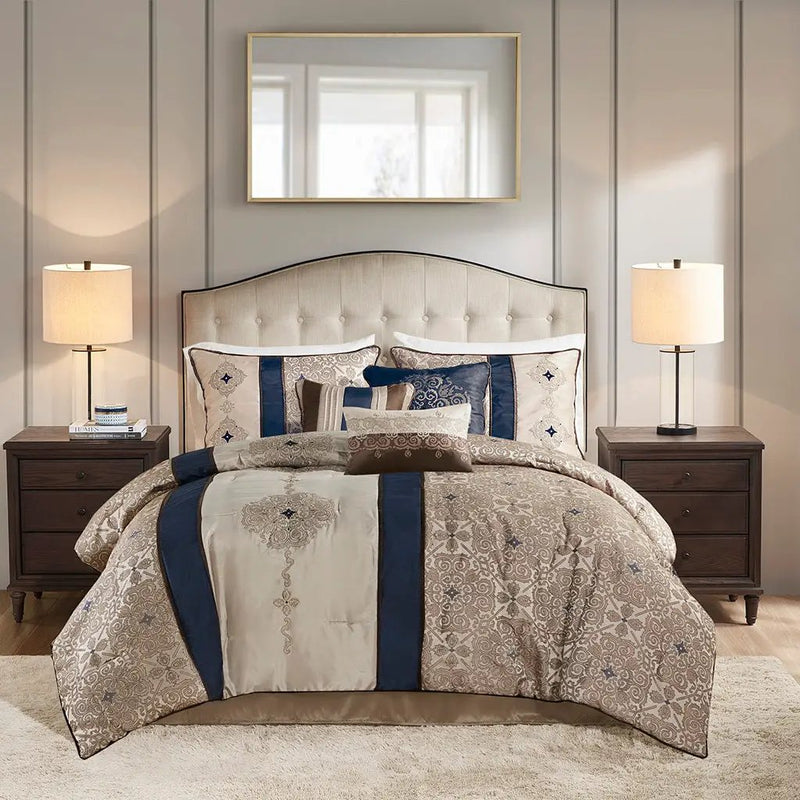 King 7 Piece Jacquard Comforter Set with Throw Pillows by HouseOfZazla