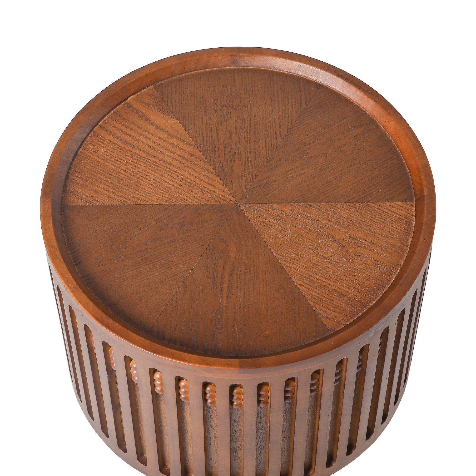18.9" Round Wooden Side Table with Cylinder Lattice Design by HouseOfZazla