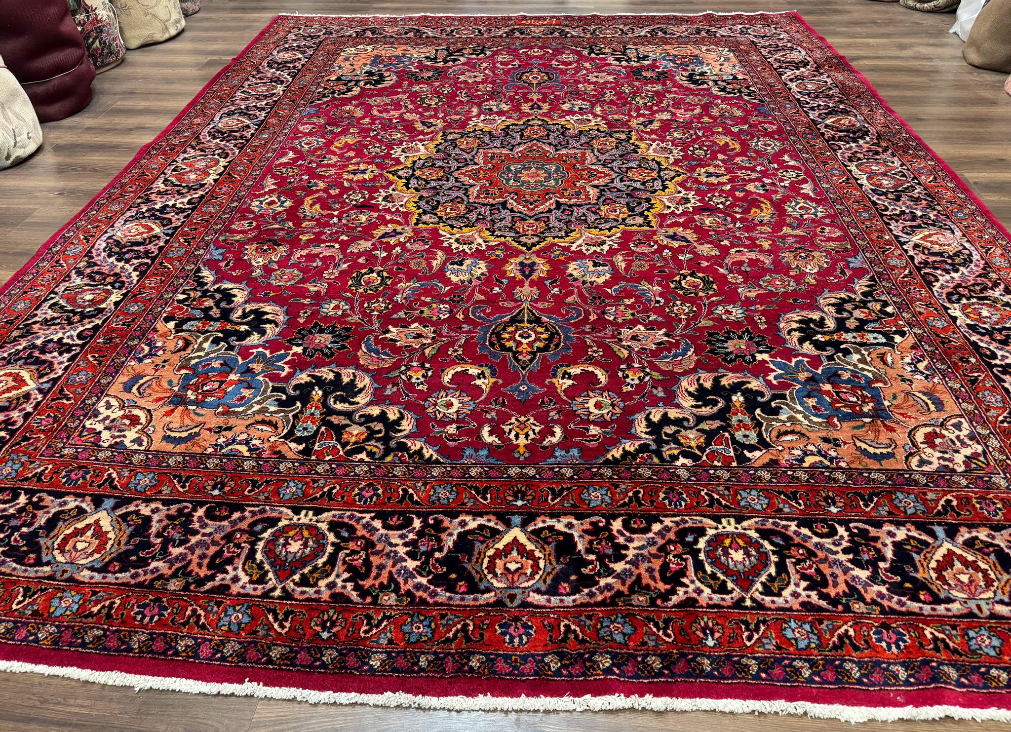 Red Persian Mashad Rug 10x13 - Floral Medallion Signed By Masterweaver by Jewel Rugs