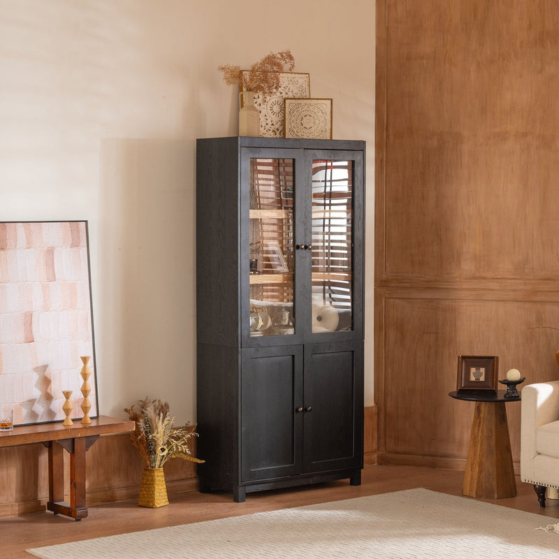 Mid Century Modern Tall Display Cabinet with Glass Doors - Black, photo 14 of 21