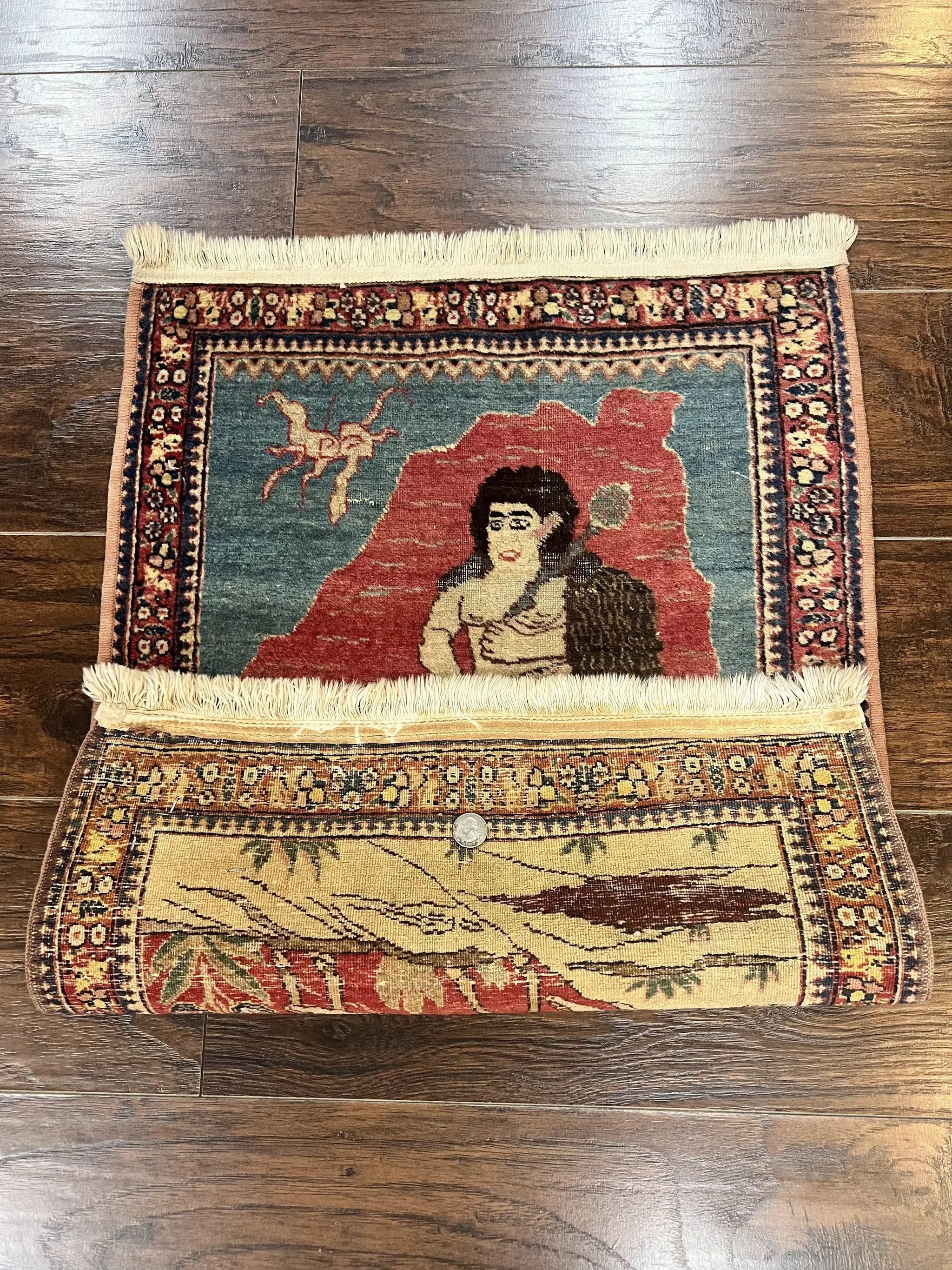 Antique Persian Kirman Rug 2 x 2.5, Small Hand Knotted Wool Carpet, Lavar Rug, Shepherd with Ram Pictorial Rug #1 by Jewel Rugs