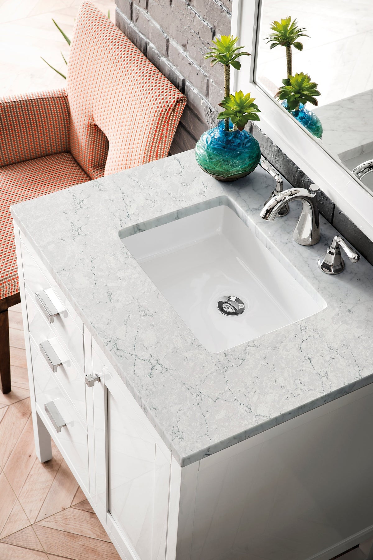 James Martin Addison 30" Single Bathroom Vanity, Glossy White with Eternal Jasmine Pearl countertop