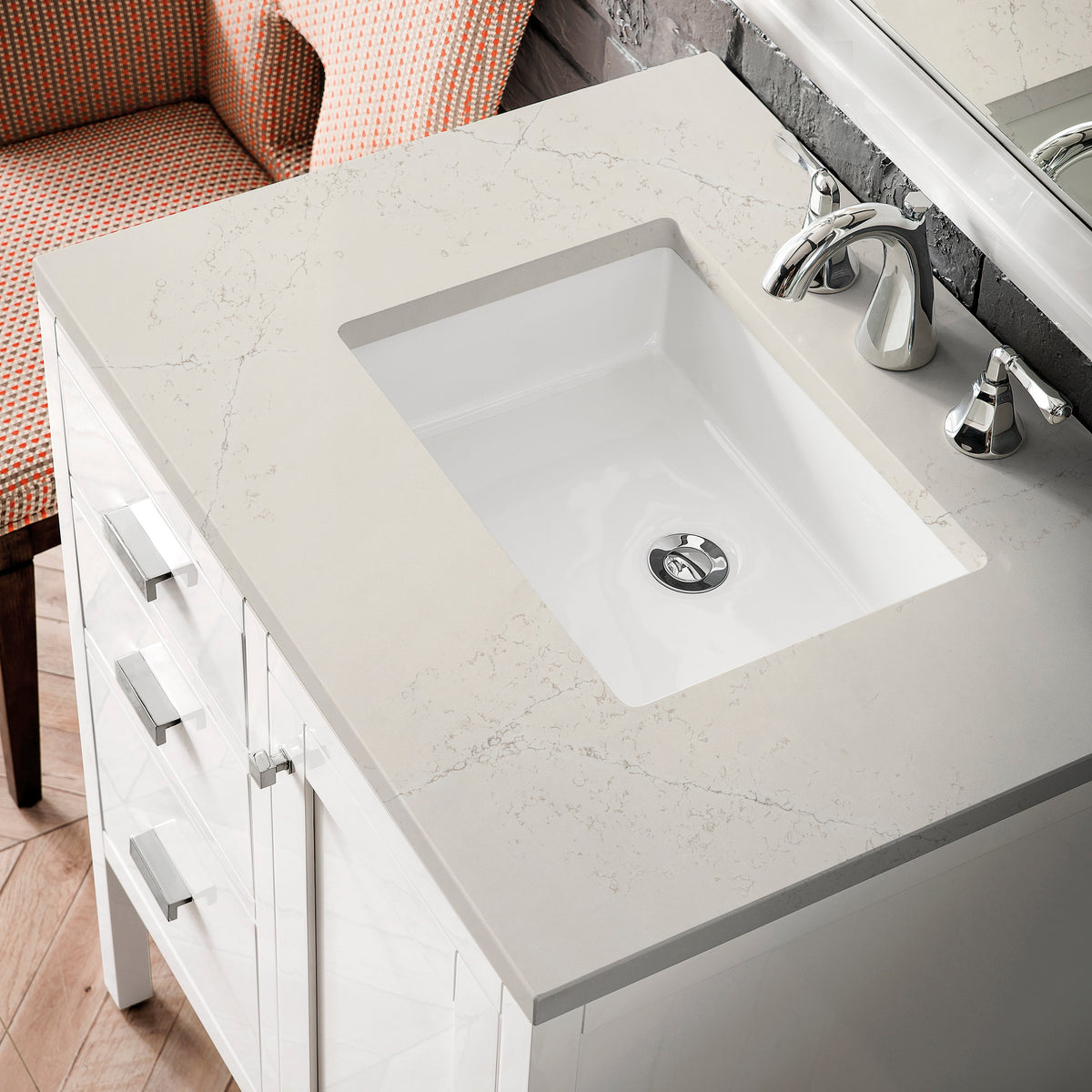 James Martin Addison 30" Single Bathroom Vanity, Glossy White with Siberian countertop