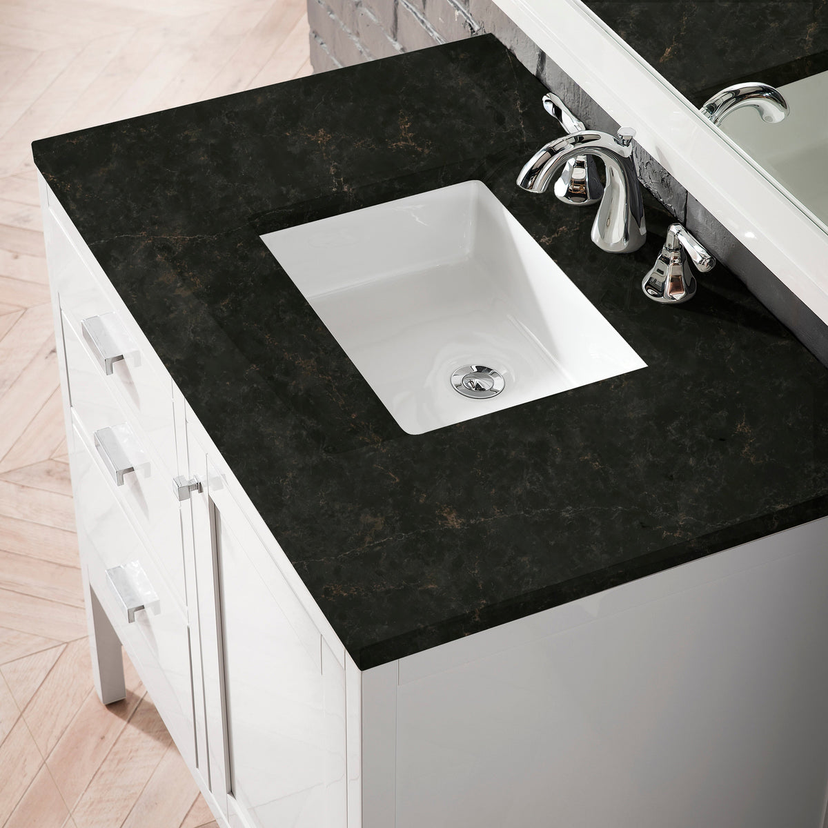 James Martin Addison 36" Single Bathroom Vanity, Glossy White with Phantome countertop