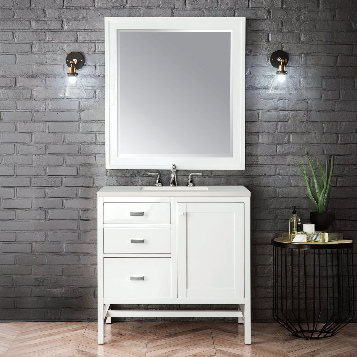 James Martin Addison 36" Single Bathroom Vanity, Glossy White, cabinet without a countertop