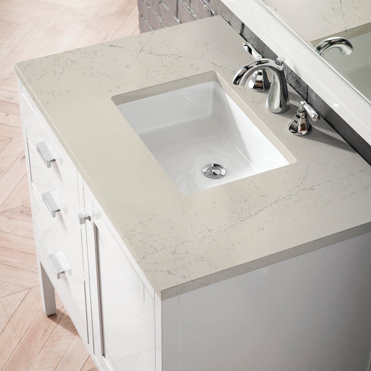 James Martin Addison 36" Single Bathroom Vanity, Glossy White with Siberian countertop