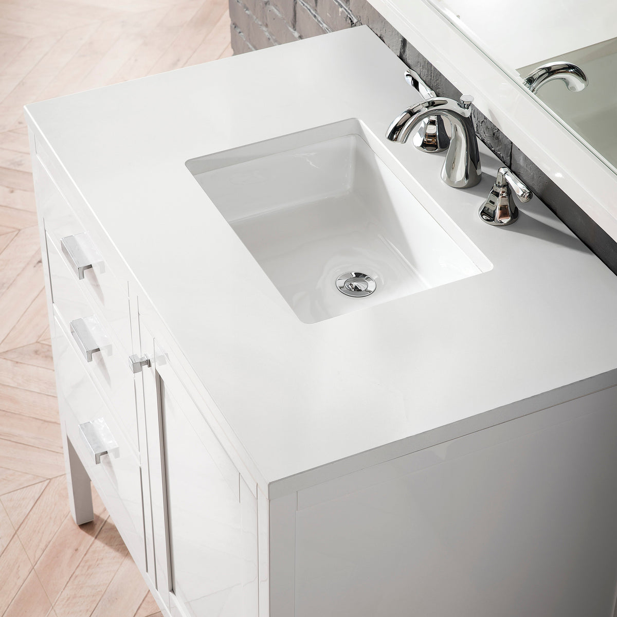 James Martin Addison 36" Single Bathroom Vanity, Glossy White with White Zeus countertop