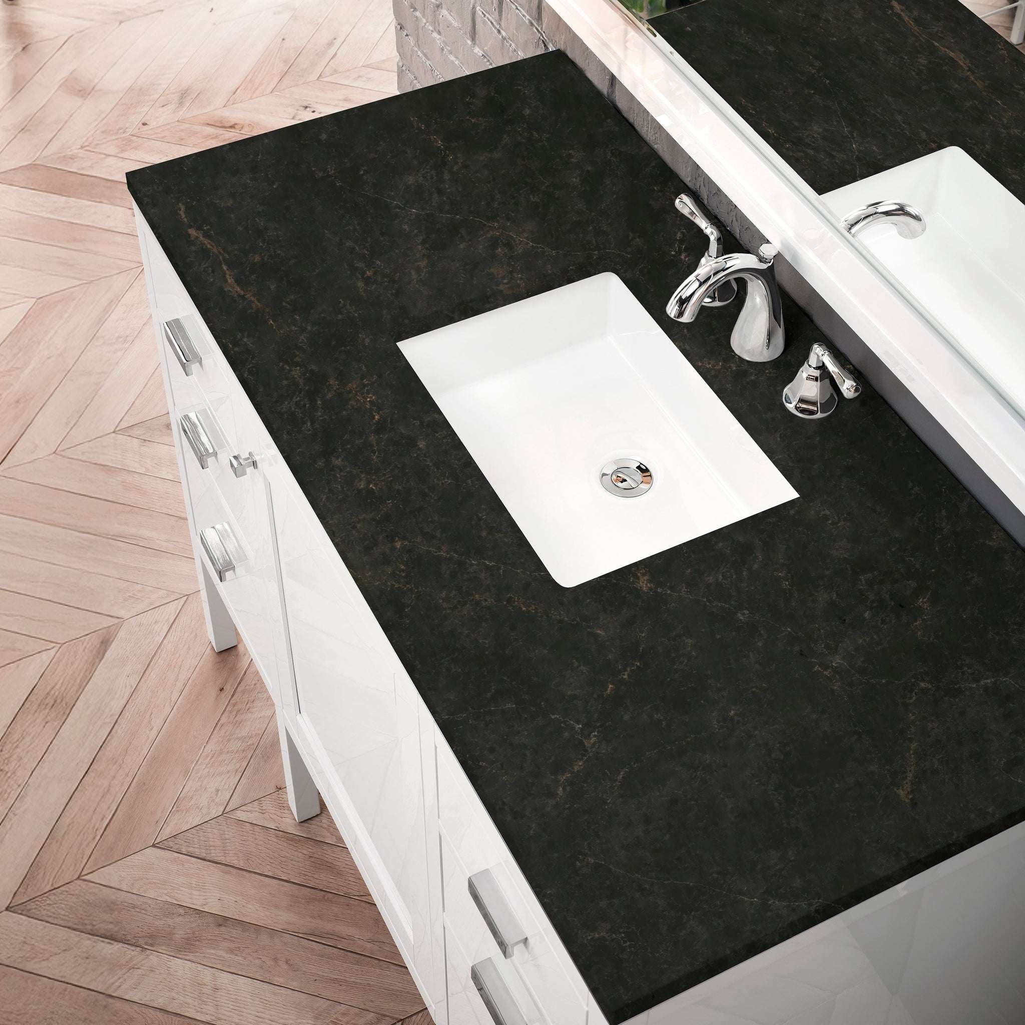 James Martin Addison 48" Single Bathroom Vanity, Glossy White with Phantome countertop
