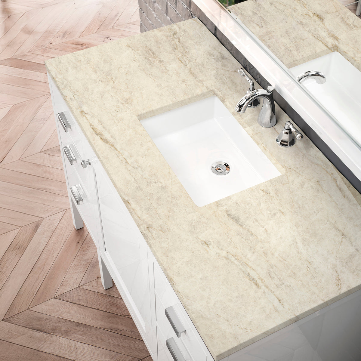 James Martin Addison 48" Single Bathroom Vanity, Glossy White with Tajnar countertop