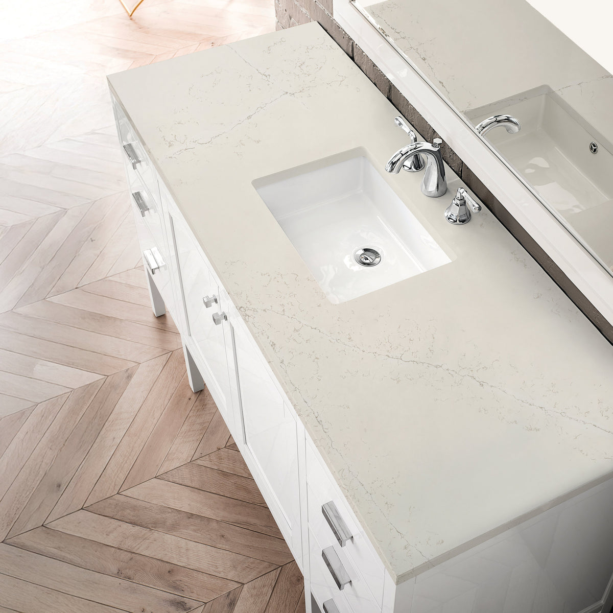 James Martin Addison 60" Single Bathroom Vanity, Glossy White with Siberian countertop