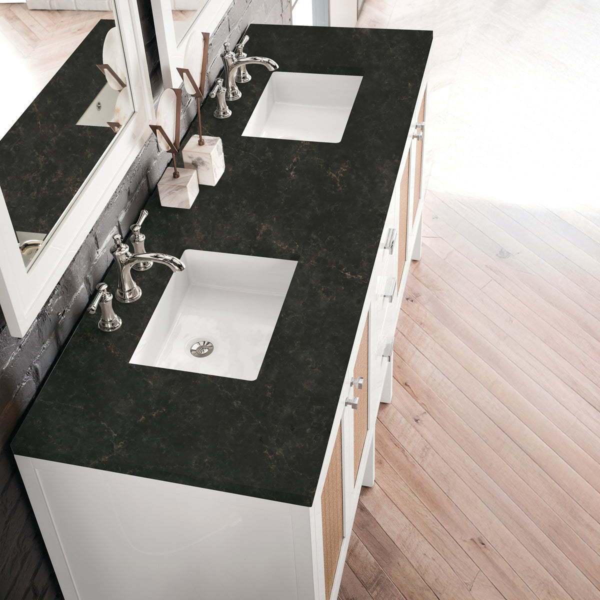 James Martin Addison 72" Double Bathroom Vanity, Glossy White with Phantome countertop