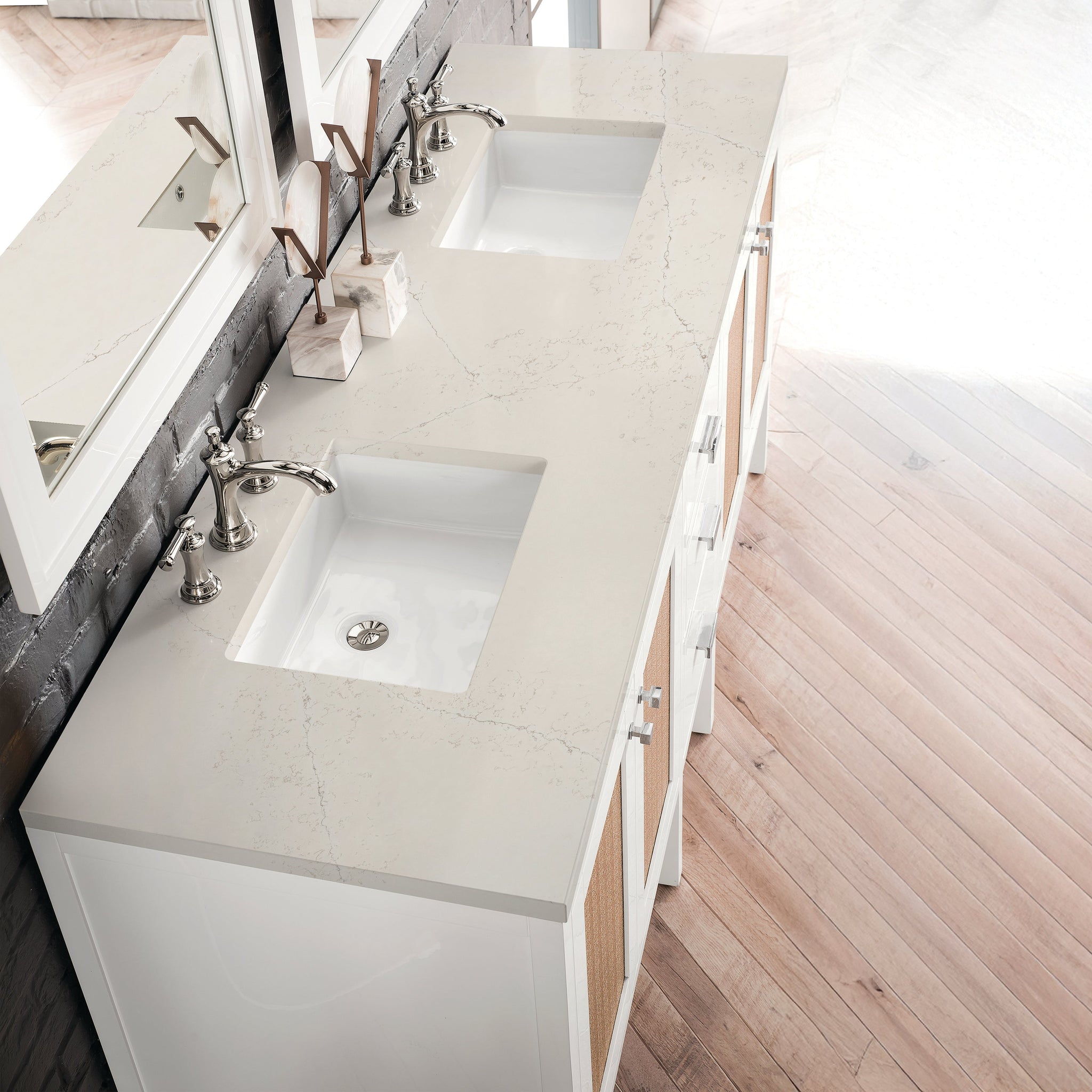 James Martin Addison 72" Double Bathroom Vanity, Glossy White with Siberian countertop