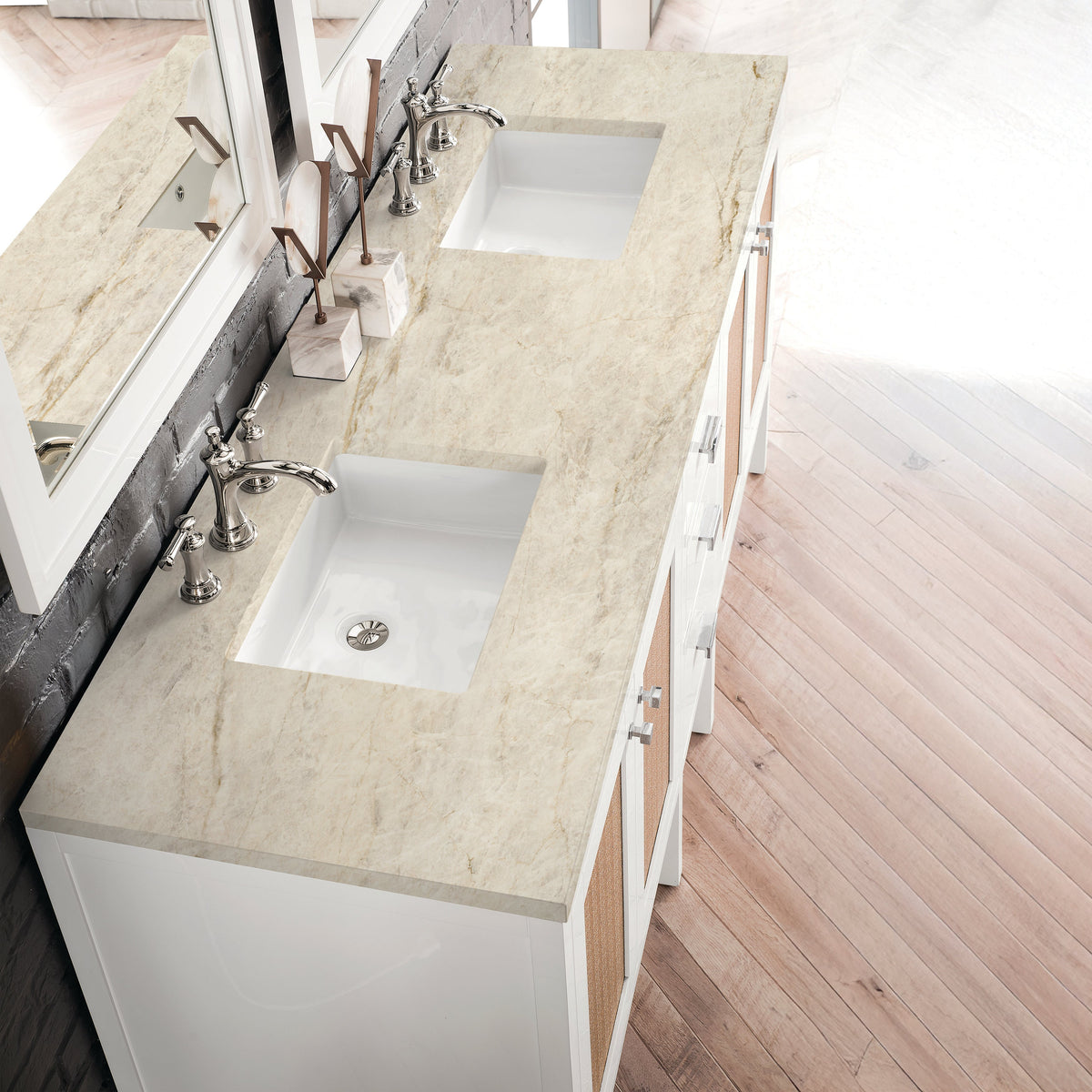 James Martin Addison 72" Double Bathroom Vanity, Glossy White with Tajnar countertop