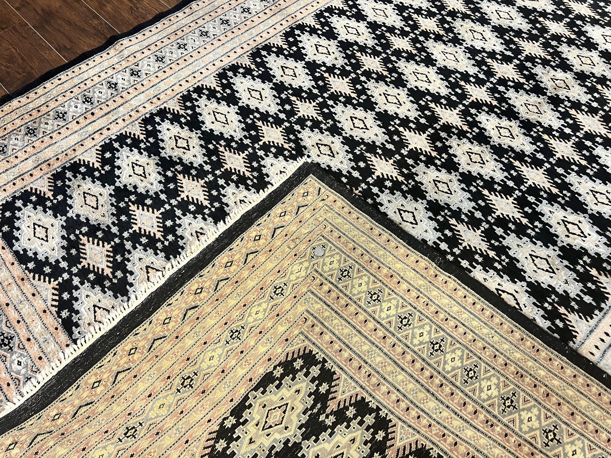 Pakistani Bokhara Rug 6x9, Hand Knotted Vintage Wool Carpet with Silk Highlights, Very Fine 320 KPSI, Medium Size by Jewel Rugs