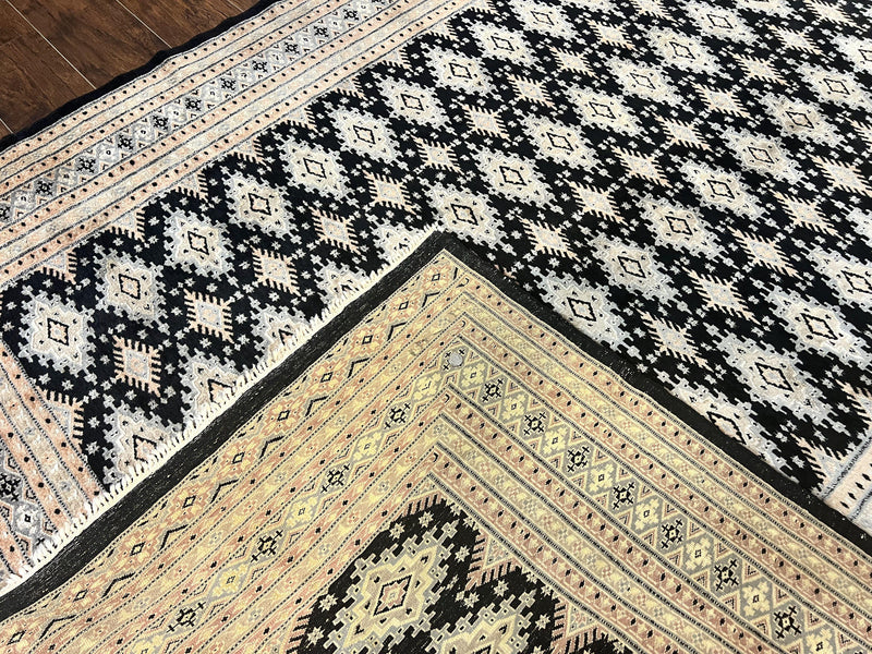 Pakistani Bokhara Rug 6x9, Hand Knotted Vintage Wool Carpet with Silk Highlights, Very Fine 320 KPSI, Medium Size by Jewel Rugs