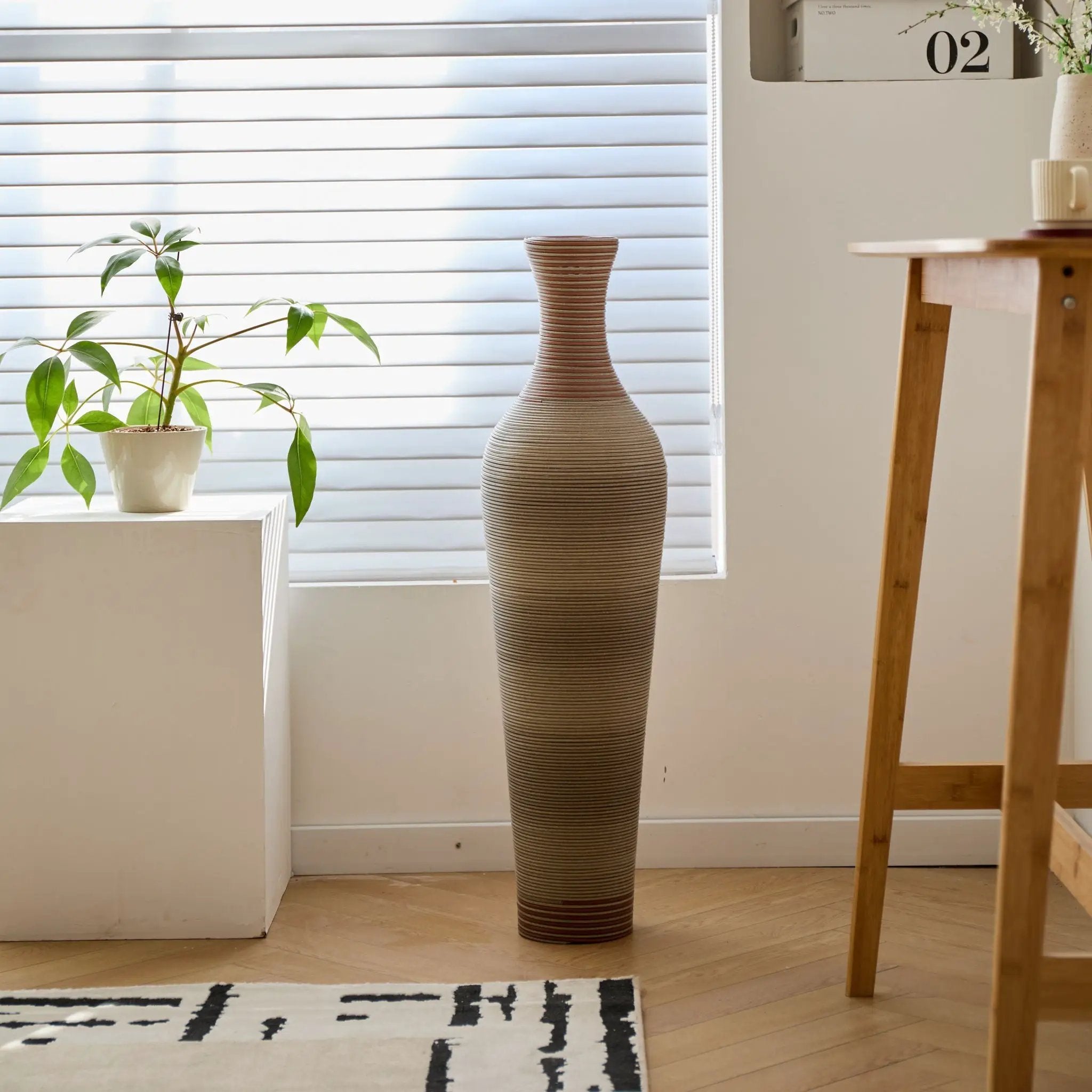 Tall Vase - Brown Decorative Floor Vase, Classic Neat Floor Vase Tall Freestanding Flower Holder, Artificial Rattan Vase, Floor Vase, Flower Holder For Home Decor - Gray by HouseOfZazla