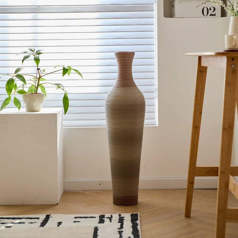 Tall Vase - Brown Decorative Floor Vase, Classic Neat Floor Vase Tall Freestanding Flower Holder, Artificial Rattan Vase, Floor Vase, Flower Holder For Home Decor - Gray by HouseOfZazla