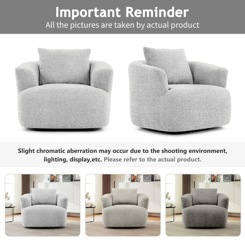 360° Swivel Barrel Sofa Chair With Throw Pillow, Upholstered Accent Chair by HouseOfZazla