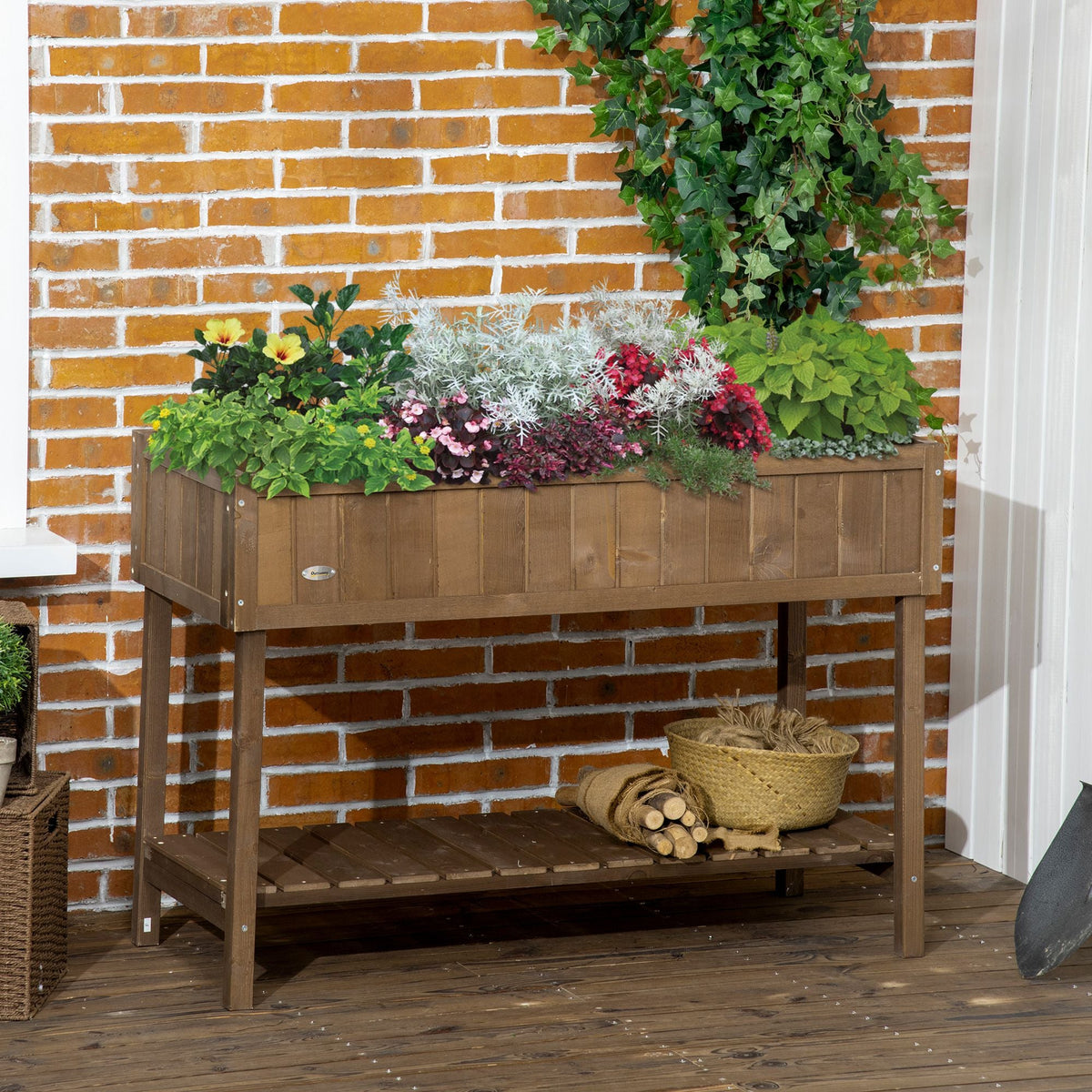 43x18x30 Raised Garden Bed with Shelf & Pockets - Fir Wood, photo 7 of 8