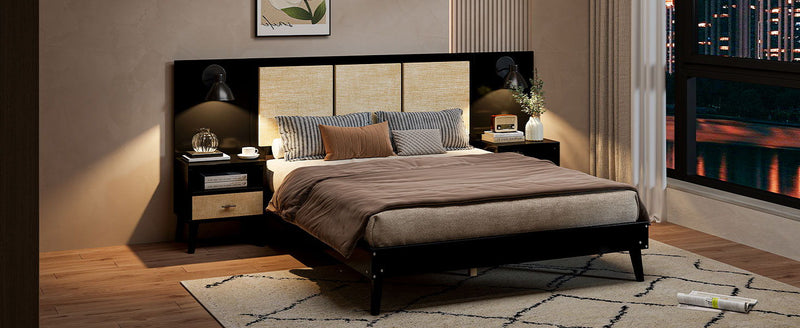 Bed Frame With 2 Nightstands Elegant Design With Lamps by HouseOfZazla