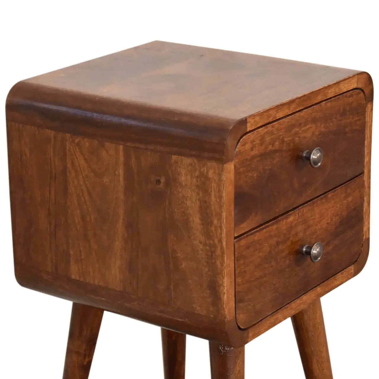 Soli Wood Mini Chestnut Curved Nightstand, 2-Drawers by HouseOfZazla